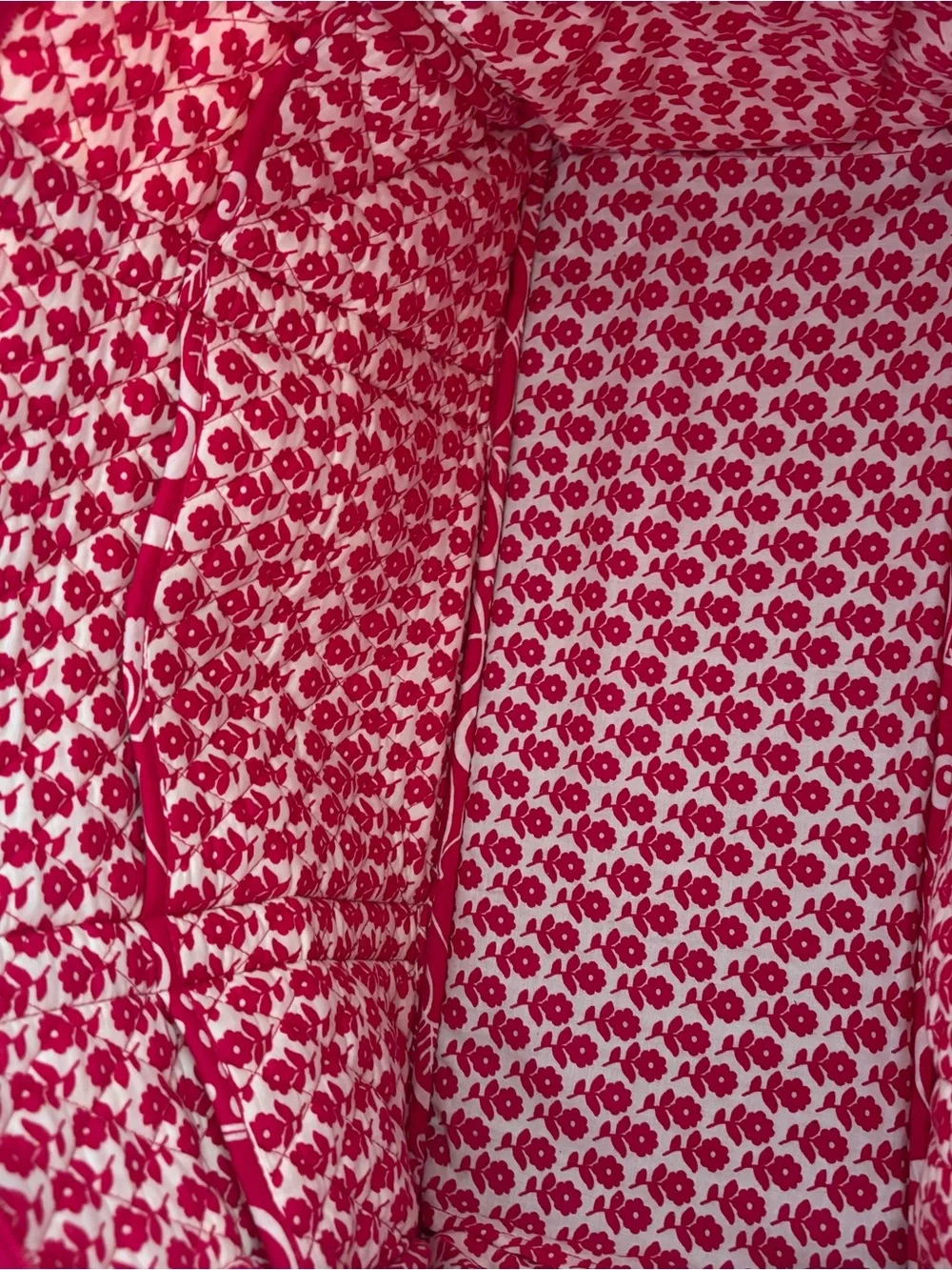 Large Vera Bradley Quilted Tote Bag & Matching Laptop Case Sleeve Set Red Pink